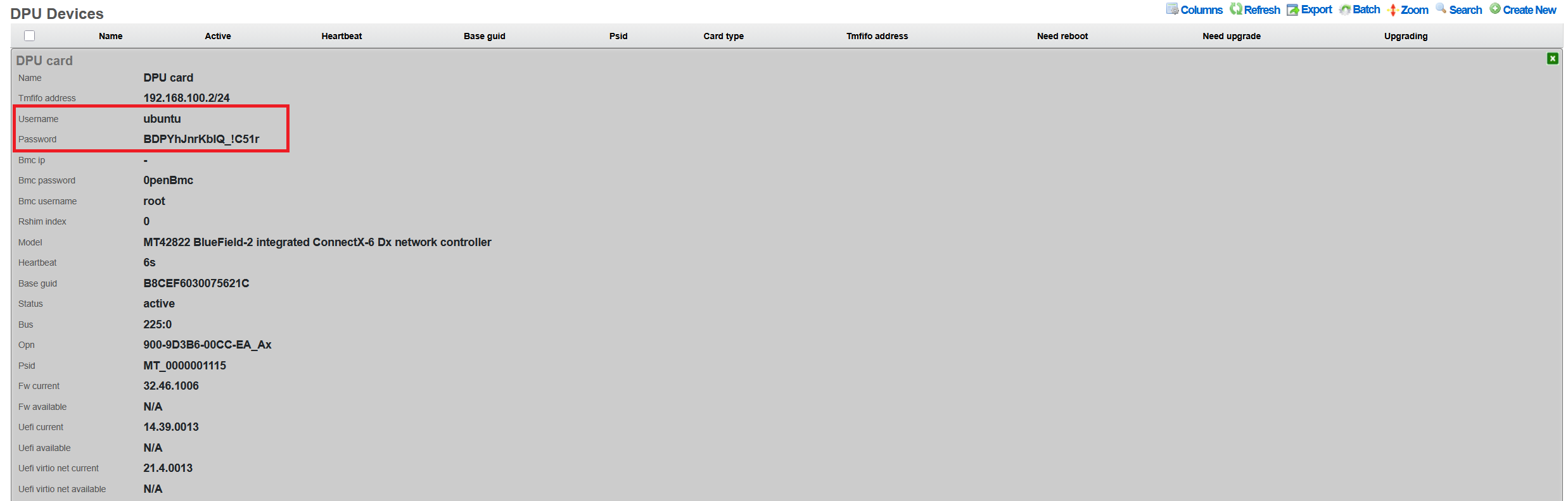 DPU username and password