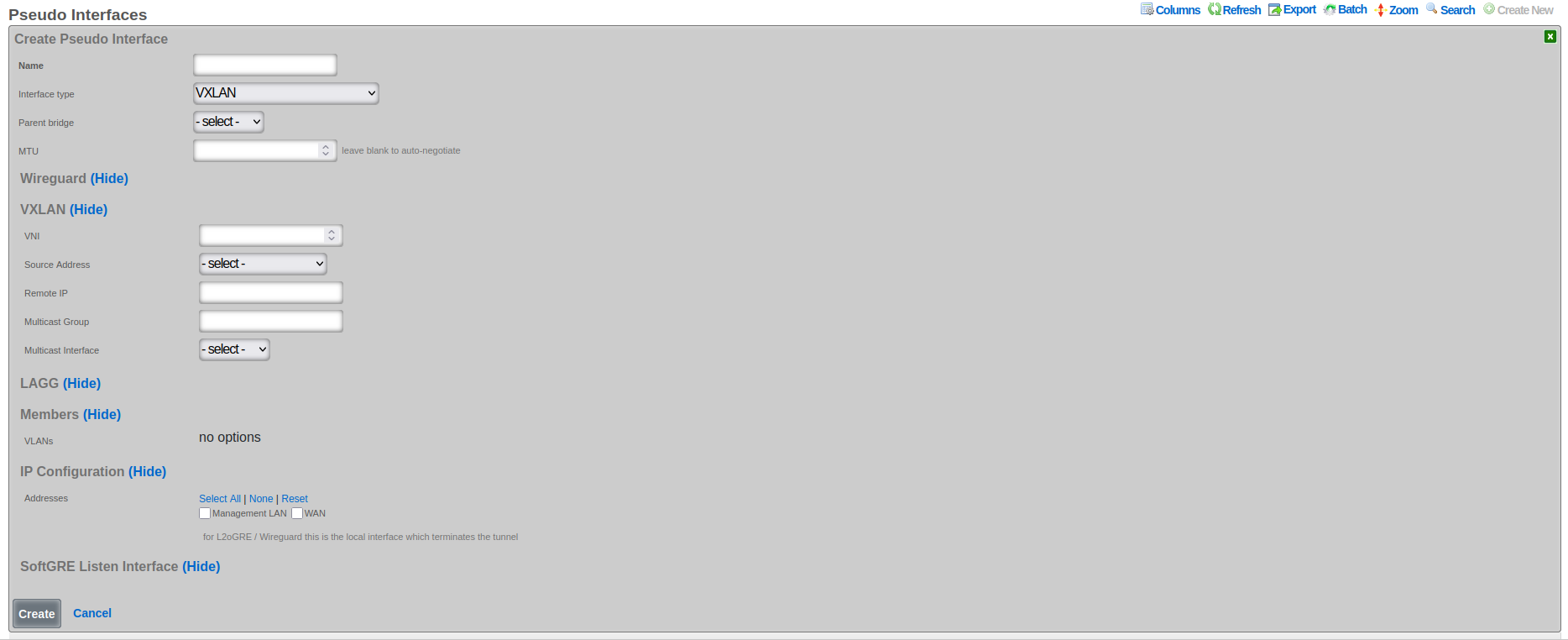 VXLAN configuration options