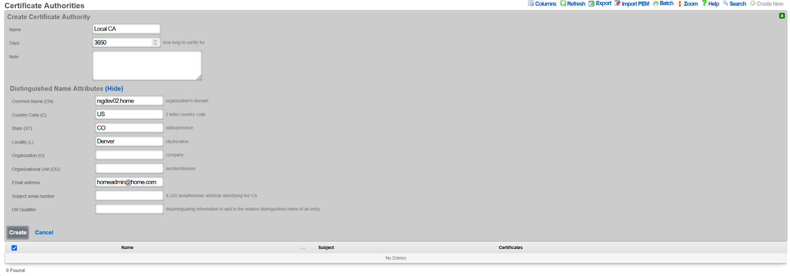 Certificate Authority Creation