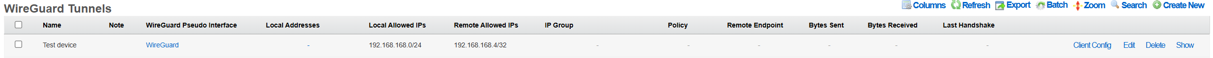 WireGuard tunnel configuration, example