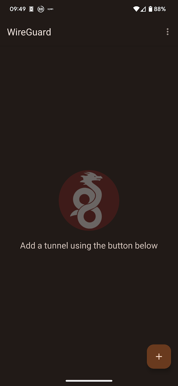 WireGuard client side, initial screen