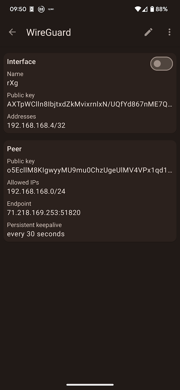WireGuard client side, tunnel ready