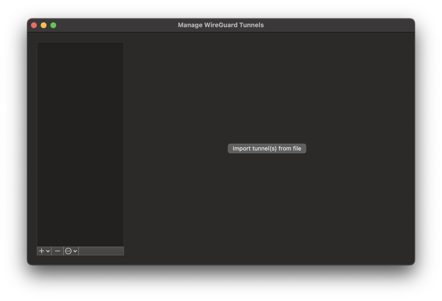 WireGuard client side, initial screen