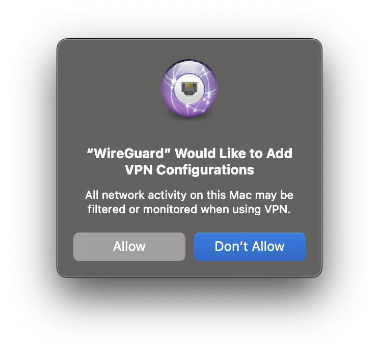 WireGuard client side, import prompt