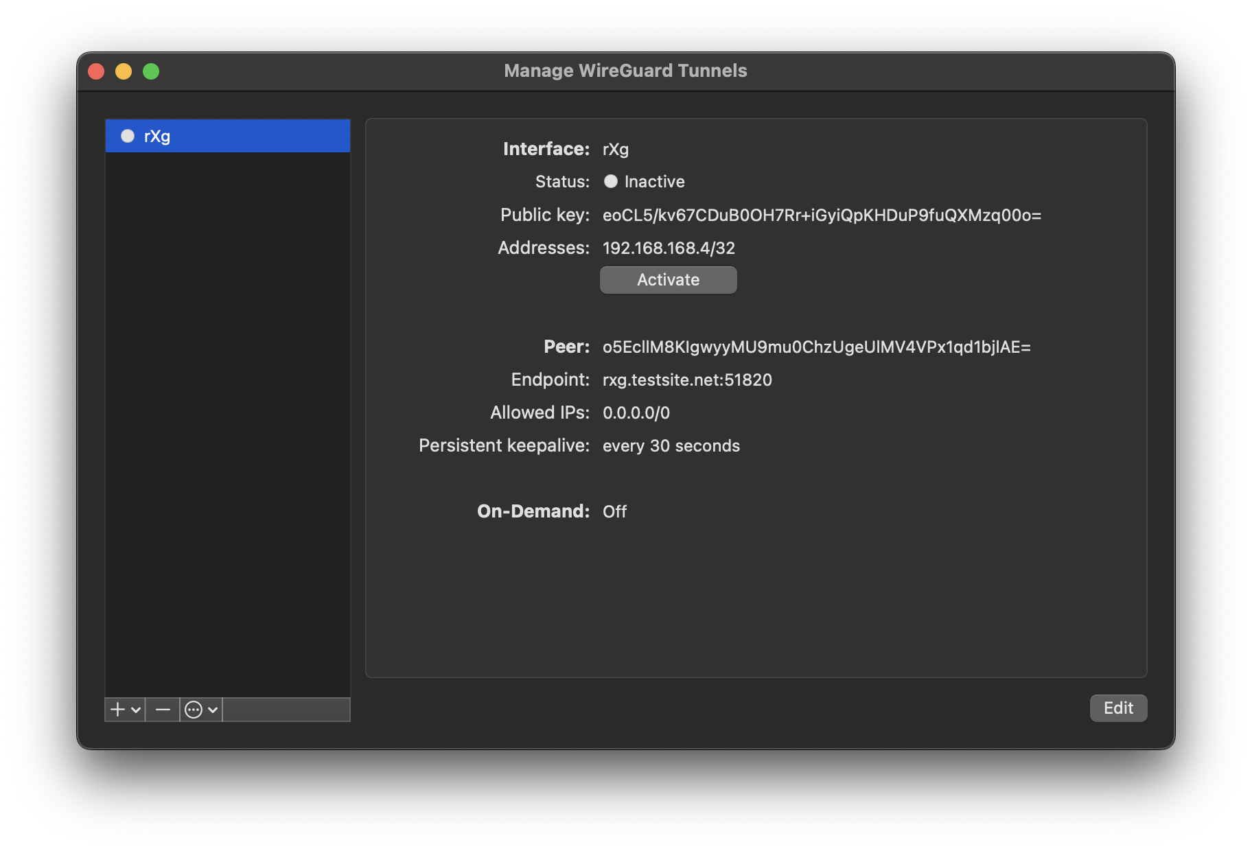 WireGuard client side, import complete